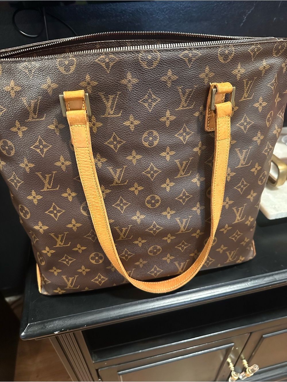 Louis Vuitton Monogram Canvas Tote with Tan Vachetta Straps